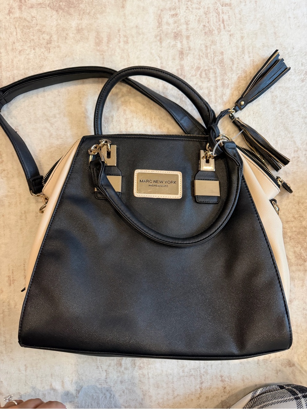 Marc New York Black and Cream Structured Satchel with Tassel
